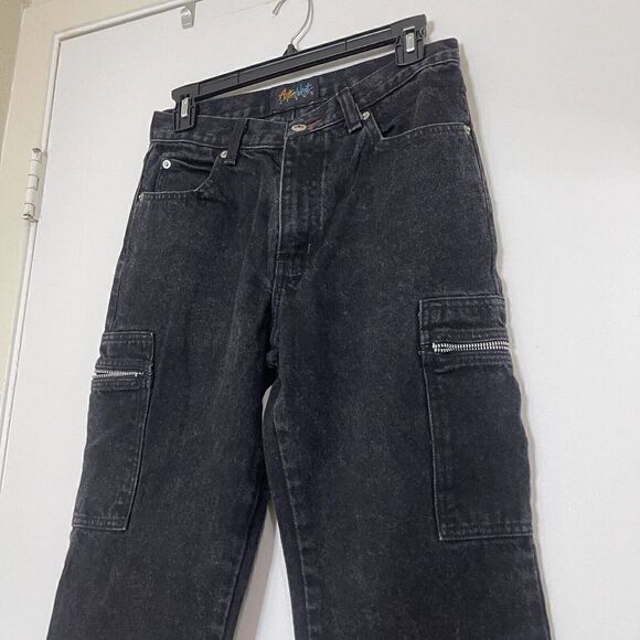 Vintage Action West Black washed High rise straight leg cargo jeans size 7 - Picture 2 of 6
